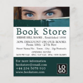 Hinter dem Buch stehende Frau, Buchspeicherwerbung Flyer (Vorne)