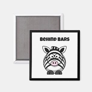 Hinter Gittern Zebra – Lustiger Cartoon-Tier-Wortw Magnet