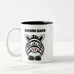 Hinter Gittern Zebra – Lustiger Cartoon-Tier-Wortw Zweifarbige Tasse
