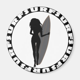 Hintere Ansicht einer Surfer-Mädchen-Silhouette Magnet