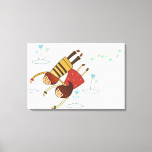 Hintere Ansicht eines Paares, das zusammen fliegt Leinwanddruck