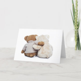 Hintere Ansicht von zwei Teddybären, die sich Karte