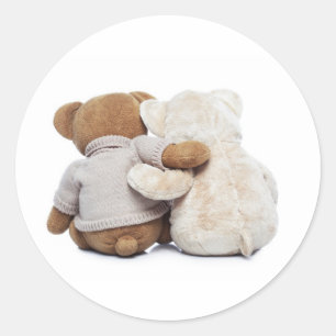 Hintere Ansicht von zwei Teddybären, die sich Runder Aufkleber