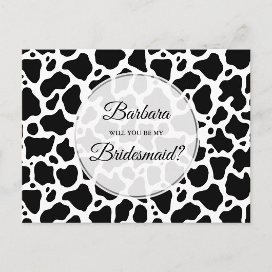 Hintere Bridesmaid-Karte des Kuhmusters Einladungspostkarte (Vorderseite)