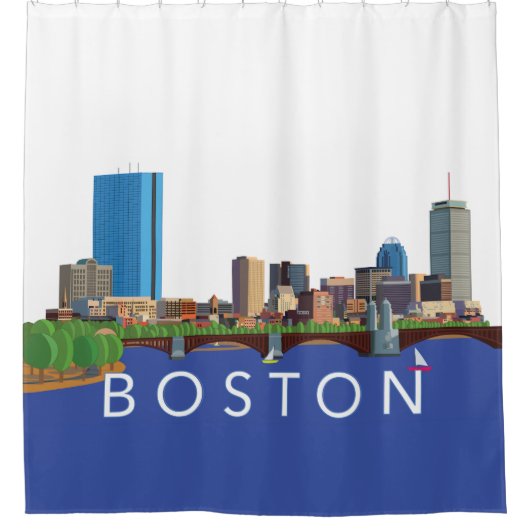 Hintere Bucht-Boston-Skyline-Computer-Illustration Duschvorhang (Vorderseite)