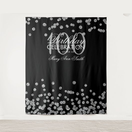 Hintergrund 100. Geburtstag Silver Black Confetti Wandteppich (Vorderseite)