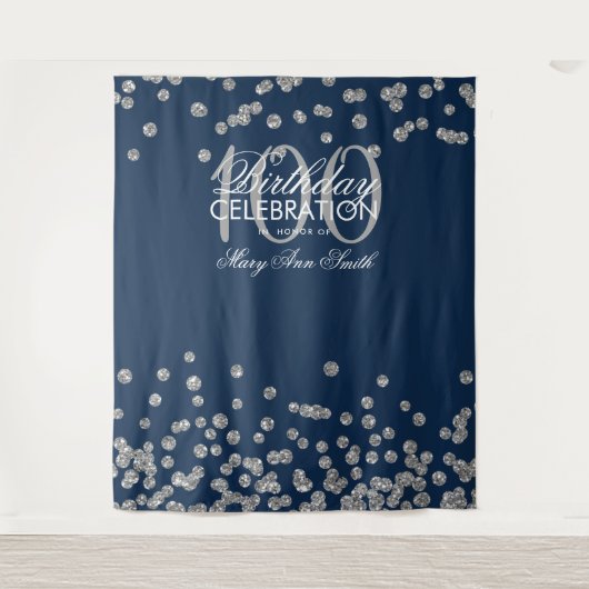 Hintergrund 100. Geburtstag Silver Navy Blue Confe Wandteppich (Vorderseite)