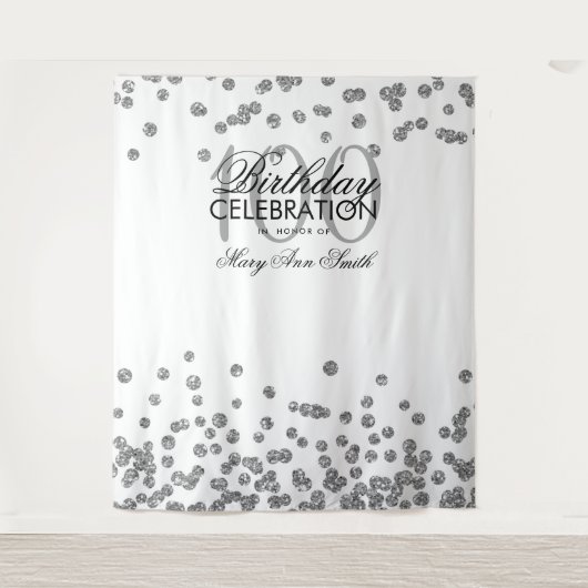 Hintergrund 100. Geburtstag Silver White Confetti Wandteppich (Vorderseite)