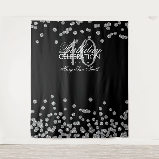 Hintergrund 40. Geburtstag Silver Black Confetti Wandteppich (Vorderseite)