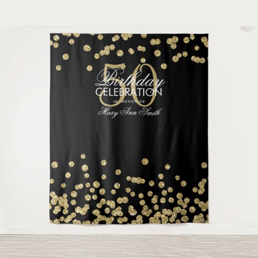 Hintergrund 50. Geburtstag Gold Black Confetti Wandteppich (Vorderseite)