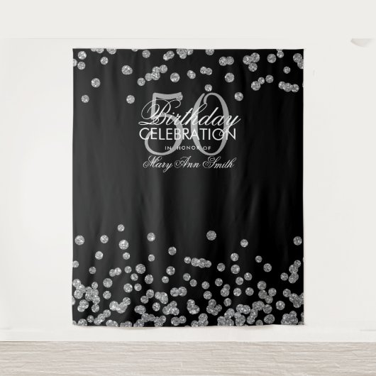 Hintergrund 50. Geburtstag Silver Black Confetti Wandteppich (Vorderseite)