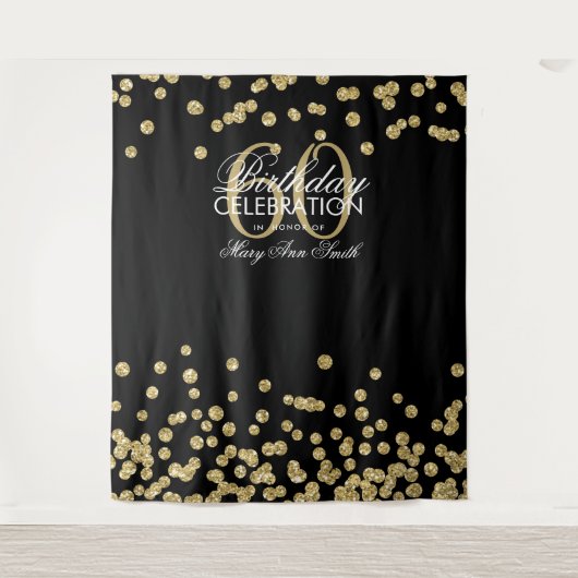 Hintergrund 60. Geburtstag Gold Black Confetti Wandteppich (Vorderseite)