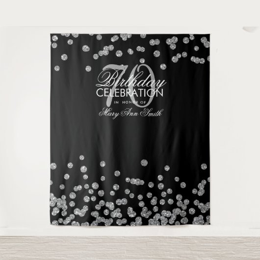 Hintergrund 70. Geburtstag Silver Black Confetti Wandteppich (Vorderseite)