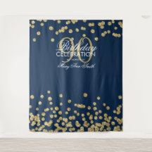 Hintergrund 90. Geburtstag Gold Navy Blue Confetti