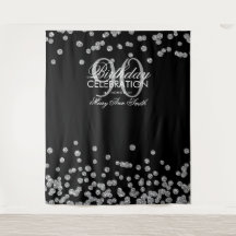 Hintergrund 90. Geburtstag Silver Black Confetti