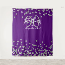 Hintergrund 90. Geburtstag Silver Lila Confetti Wandteppich