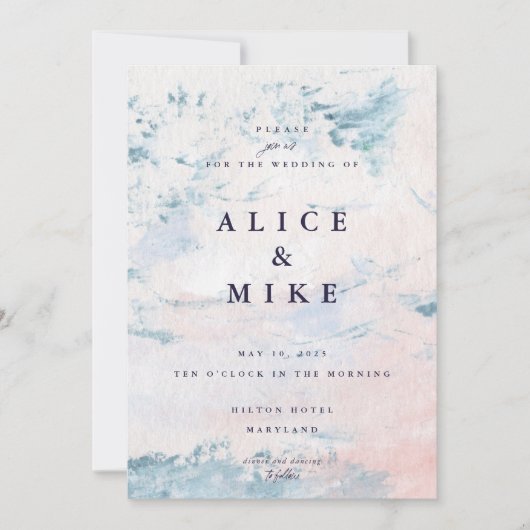 Hintergrund abstrakt Blush und Sky Blue Watercolor Einladung (Vorderseite)