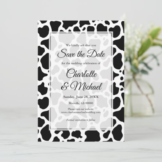 Hintergrund Ankündigung Datum freihalten Kuhmuster (Stehend Vorderseite)