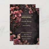 Hintergrund aus dunklem Marmor mit roten Blumengre Einladung (Vorne/Hinten)