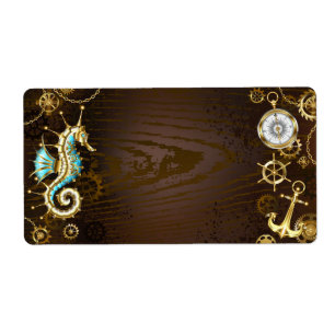 Hintergrund aus Holz mit mechanischem Seepferd