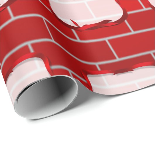 Hintergrund aus rotem Ziegelstein mit rotem Band-T Geschenkpapier (Rolleneckpunkt)