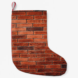 Hintergrund aus rotem Ziegelstein, Wand Kleiner Weihnachtsstrumpf