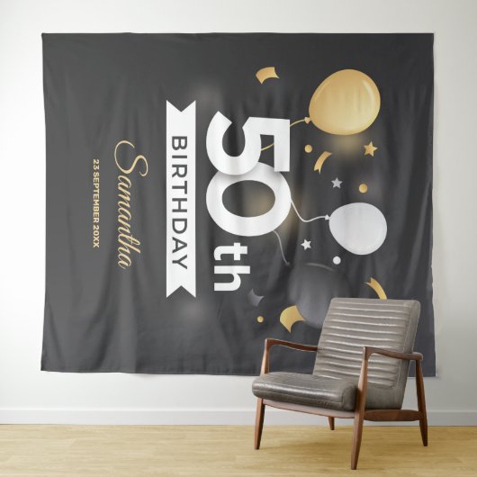 Hintergrund-Banner für Schwarz und Gold-Party Wandteppich (Beispiel (Horizontal))