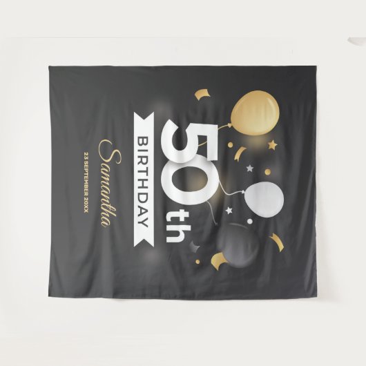 Hintergrund-Banner für Schwarz und Gold-Party Wandteppich (Vorderseite (Horizontal))