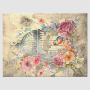 Hintergrund-Decoupage des Blumenkäfigs Seidenpapier