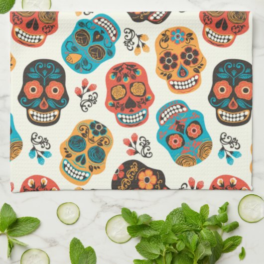 Hintergrund dekorierter Skulls Geschirrtuch (Gefaltet)