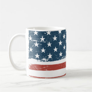 Hintergrund der amerikanischen Flagge. Schnellere Kaffeetasse
