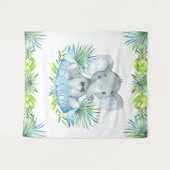 Hintergrund der Babydusche Boy Elephant Wandteppich (Vorderseite (Horizontal))