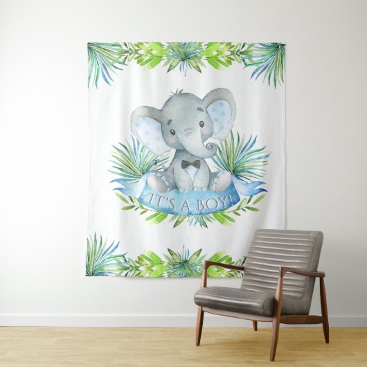 Hintergrund der Babydusche Boy Elephant Wandteppich (Beispiel)