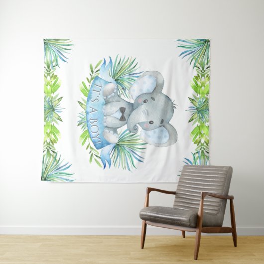 Hintergrund der Babydusche Boy Elephant Wandteppich (Beispiel (Horizontal))