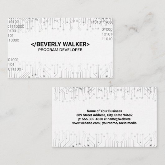 Hintergrund der Binärkodierung auf der Leiterplatt Visitenkarte (Vorne/Hinten)