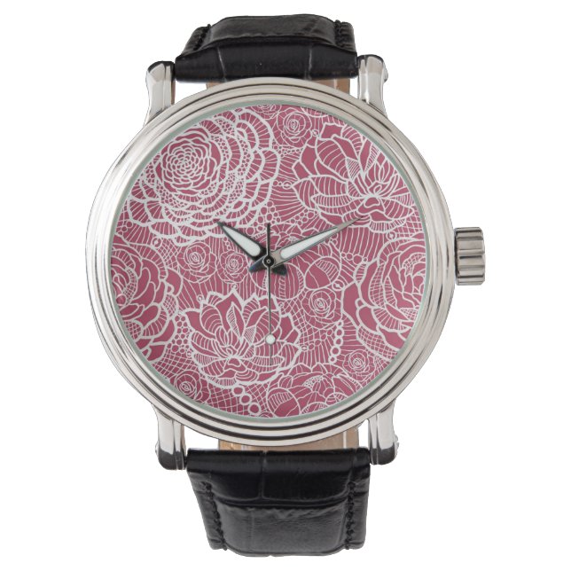 Hintergrund der blauen Spitzen-Blume Armbanduhr (Vorderseite)