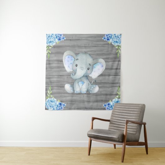 Hintergrund der Blue Elephant Babydusche Wandteppich (Beispiel)