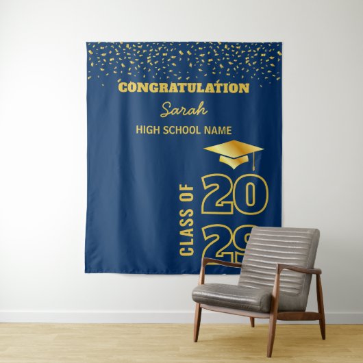 Hintergrund der Blue & Gold Custom Graduation Part Wandteppich (Beispiel)