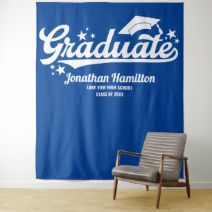 Hintergrund der Blue Graduate Graduation Party Wandteppich