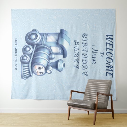 Hintergrund der Blue Train Birthday Party Wandteppich (Beispiel (Horizontal))