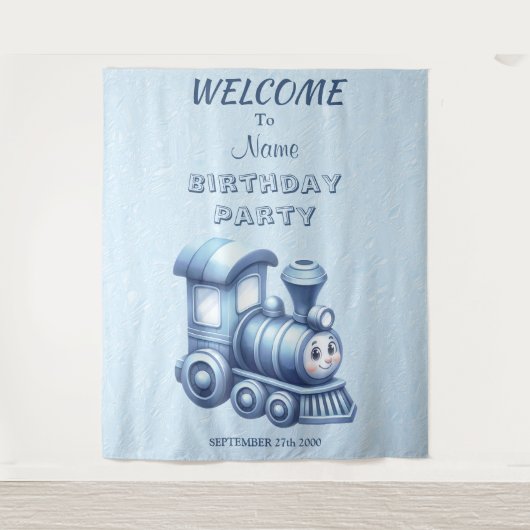 Hintergrund der Blue Train Birthday Party Wandteppich (Vorderseite)