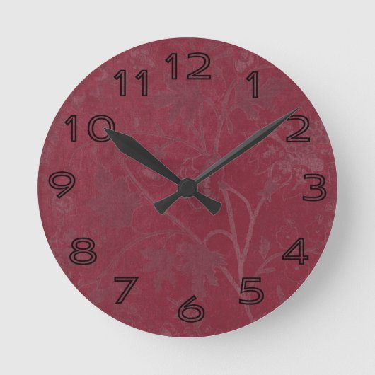 Hintergrund der burgundy-Blumenschrift Runde Wanduhr (Vorderseite)