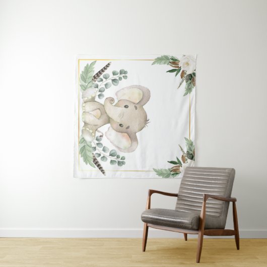 Hintergrund der Gold Elephant Baby Dusche Wandteppich (Beispiel (Horizontal))