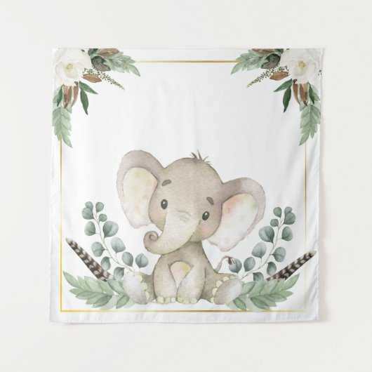 Hintergrund der Gold Elephant Baby Dusche Wandteppich (Vorderseite)