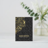 Hintergrund der Gold Floral Lace & Black Damaskus Visitenkarte (Stehend Vorderseite)