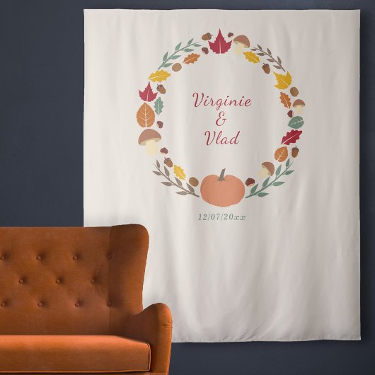 Hintergrund der Hochzeit im Herbst und des Fotos Wandteppich
