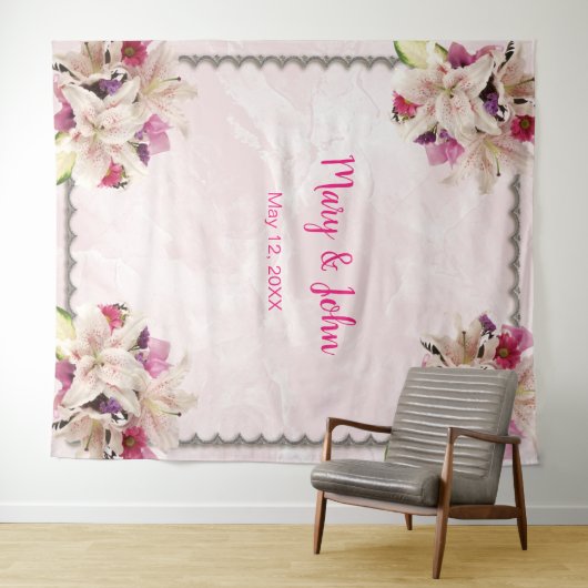 Hintergrund der Hochzeitsfeier mit weißem Lilienfl Wandteppich (Beispiel (Horizontal))