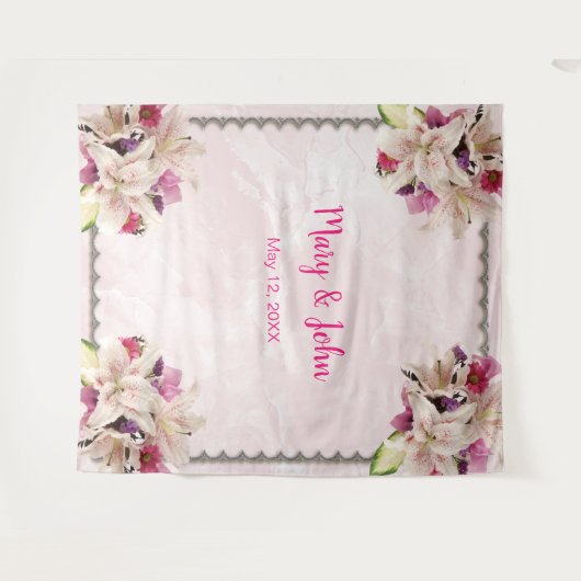 Hintergrund der Hochzeitsfeier mit weißem Lilienfl Wandteppich (Vorderseite (Horizontal))