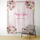 Hintergrund der Hochzeitsfeier mit weißem Lilienfl Wandteppich (Beispiel)