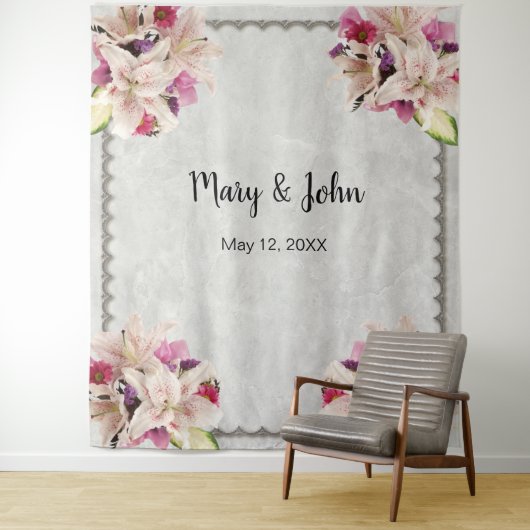 Hintergrund der Hochzeitsfeier mit weißer Lilie Wandteppich (Beispiel)